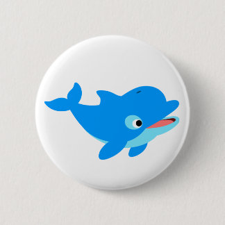 Cute Curious Cartoon Dolphin Ronde Button 5,7 Cm