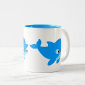 Cute Curious Cartoon Dolphin Tweekleurige Koffiemok (Voorkant rechts)