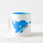 Cute Curious Cartoon Dolphin Tweekleurige Koffiemok (Voorkant links)