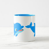 Cute Curious Cartoon Dolphin Tweekleurige Koffiemok (Center)
