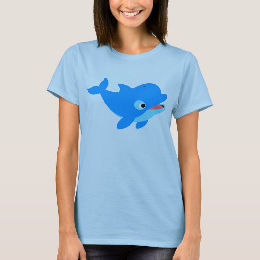 Cute curious Cartoon Dolphin Women T-Shirt (Voorkant)