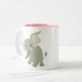 Cute Curious Cartoon Elephant Tweekleurige Koffiemok (Voorkant links)
