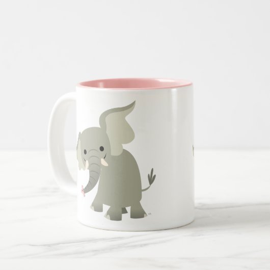 Cute Curious Cartoon Elephant Tweekleurige Koffiemok (Voorkant links)