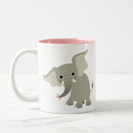 Cute Curious Cartoon Elephant Tweekleurige Koffiemok (Links)