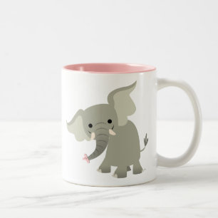 Cute Curious Cartoon Elephant Tweekleurige Koffiemok