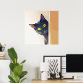 Cute Curious Cat digital geïllustreerd ontworpen Poster (Thuiskantoor)