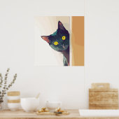 Cute Curious Cat digital geïllustreerd ontworpen Poster (Keuken)