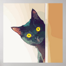 Cute Curious Cat digital geïllustreerd ontworpen