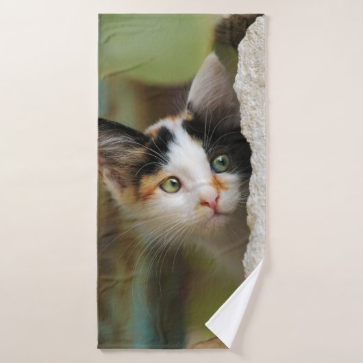 Cute curious Cat Kitten Prys Eyes Head Photo Pet Bad Handdoek (Badhanddoek)