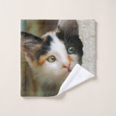 Cute curious Cat Kitten Prys Eyes Head Photo Pet Bad Handdoek (Wasdoekje)