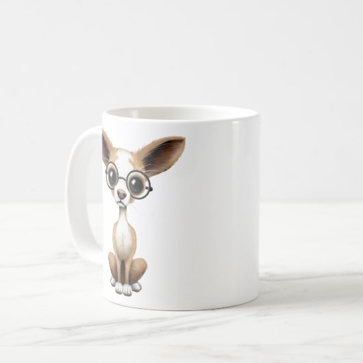 Cute Curious Chihuahua Wearing Eye Glasses Koffiemok (Voorkant links)