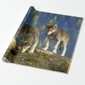 Cute Curious Gray Wolf Pups Cadeaupapier (Uitgerold)