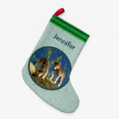 Cute Curious Gray Wolf Pups Kleine Kerstsok (Voorkant (Hangend))