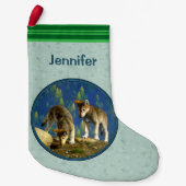 Cute Curious Gray Wolf Pups Kleine Kerstsok (Voorkant)