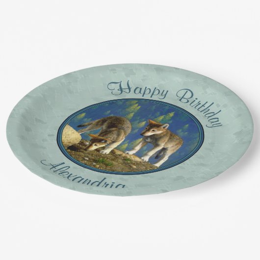 Cute Curious Gray Wolf Pups Papieren Bordje (Gekanteld)