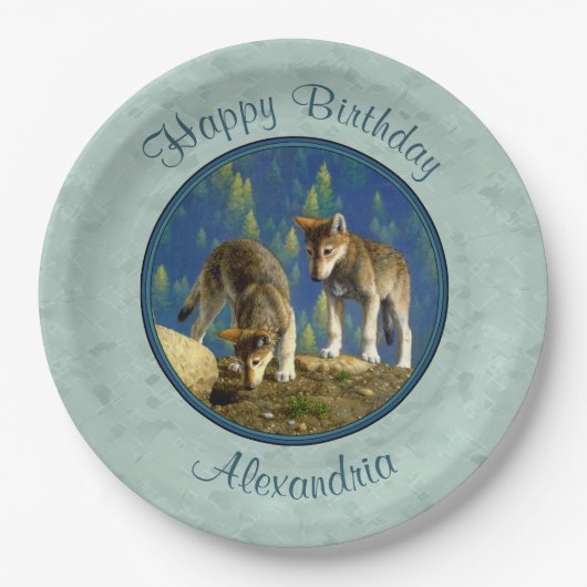 Cute Curious Gray Wolf Pups Papieren Bordje (Voorkant)