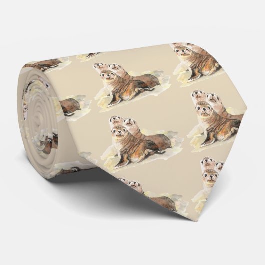 Cute Curious Seals, Waterverf Animals Stropdas (Opgerold)