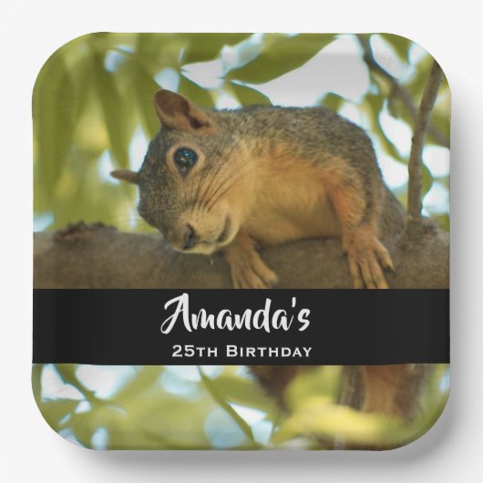 Cute & Curious Squirrel Natuur Foto: Birthday Papieren Bordje (Voorkant)