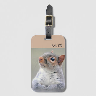 Cute Curious Squirrel Profiel Foto Monogram Bagagelabel