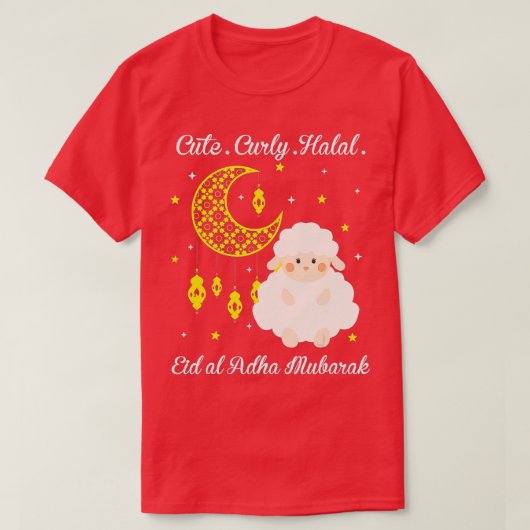 Cute Curly Halal Sheep Eid al-Adha Mubarak T-shirt (Design voorkant)