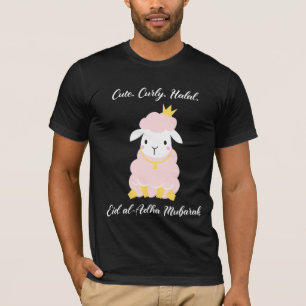 Cute Curly Halal Sheep Eid Al Adha Mubarak voor Mu T-shirt