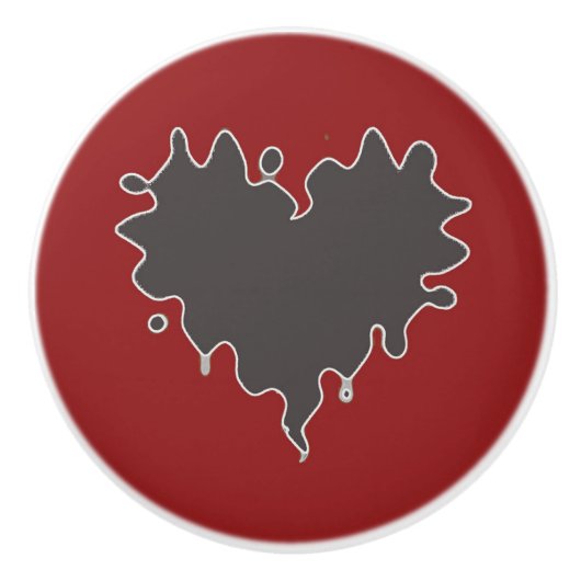 Cute Curly Heart Black op Red Ceramic Knob. Keramische Knop (Voorkant)