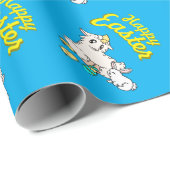 Cute Curly Lamb & Scruffy Bunny Happy Paast Scene Cadeaupapier (Rol Hoek)