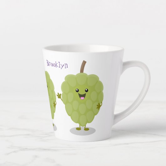 Cute custard apple cherimoya cartoon latte mok (Rechts)