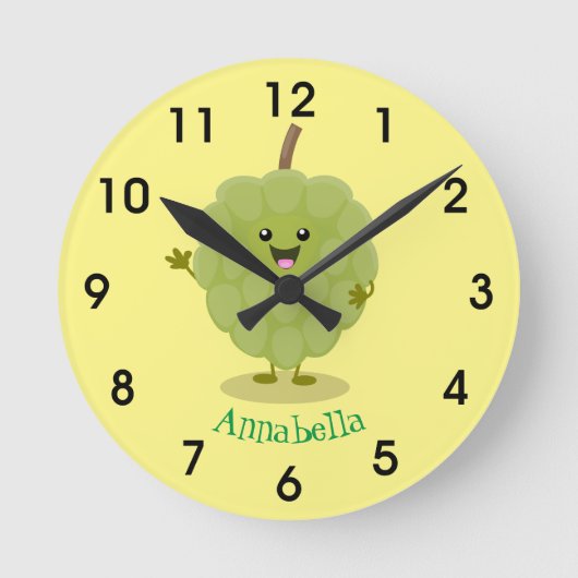 Cute custard apple cherimoya cartoon ronde klok (Voorkant)