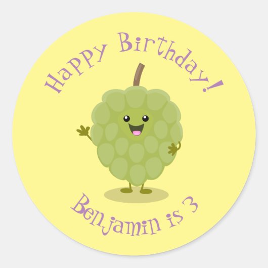 Cute custard apple cherimoya cartoon ronde sticker (Voorkant)