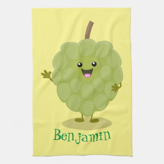 Cute custard apple cherimoya cartoon theedoek (Verticaal)