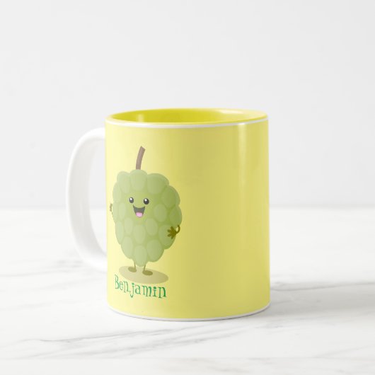 Cute custard apple cherimoya cartoon tweekleurige koffiemok (Voorkant links)