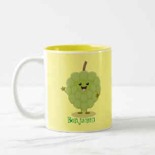 Cute custard apple cherimoya cartoon tweekleurige koffiemok
