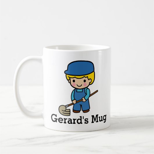Cute Custodian met Mop Koffiemok (Links)