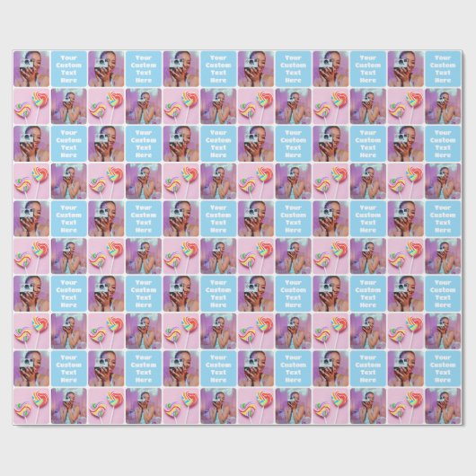 Cute Custom 3 Photo Modern Retro Blue Pattern Cadeaupapier (Vlak)