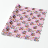Cute Custom 3 Photo Modern Retro Pink Trendy Cadeaupapier (Uitgerold)