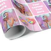 Cute Custom 3 Photo Modern Retro Pink Trendy Cadeaupapier (Rol Hoek)