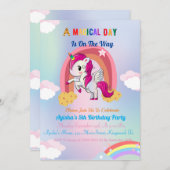 Cute custom 5th Unicorn Birthday Party Invit in Kaart (Voorkant / Achterkant)