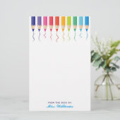 Cute Custom Art Teacher Rainbow Artistic Briefpapier (Staand voorkant)