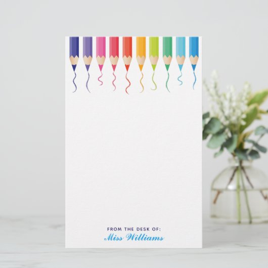 Cute Custom Art Teacher Rainbow Artistic Briefpapier (Staand voorkant)