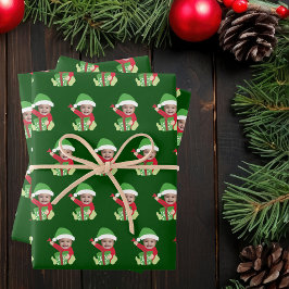 Cute Custom Baby Face Photo Elf Christmas Inpakpapier Vel