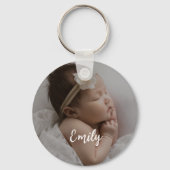 Cute Custom Baby Photo  Name Keychain (Achterkant)