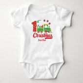 Cute Custom Baby's Eerste Kerstmis Trein Sneeuwman Romper (Voorkant)