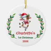 Cute Custom Baby's First Christmas Festive Cow Keramisch Ornament (Voorkant)
