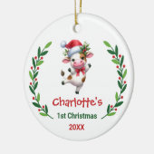 Cute Custom Baby's First Christmas Festive Cow Keramisch Ornament (Links)