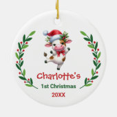 Cute Custom Baby's First Christmas Festive Cow Keramisch Ornament (Achterkant)