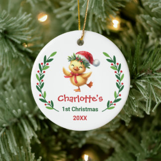 Cute Custom Baby's First Christmas Festive Duck Keramisch Ornament