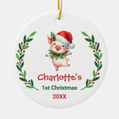 Cute Custom Baby's First Christmas Festive Pig Keramisch Ornament (Voorkant)