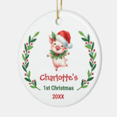Cute Custom Baby's First Christmas Festive Pig Keramisch Ornament (Links)