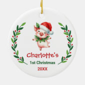Cute Custom Baby's First Christmas Festive Pig Keramisch Ornament (Achterkant)
